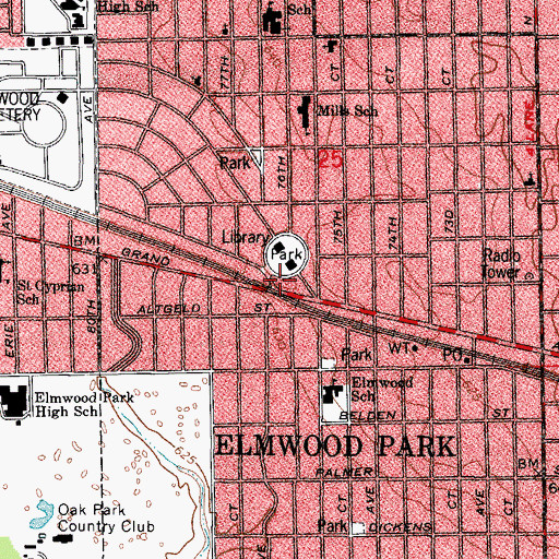 Topographic Map of Elmwood Park Fire Department Station 1, IL