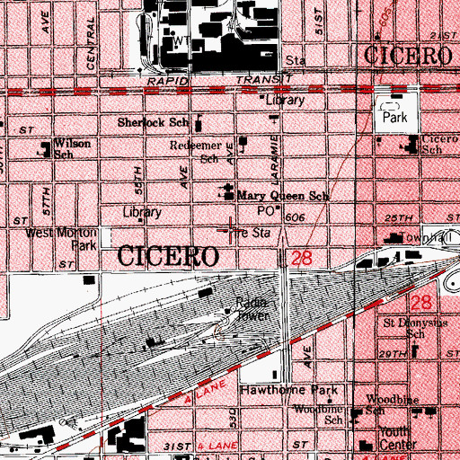 Topographic Map of Cicero Fire Department Station 2, IL