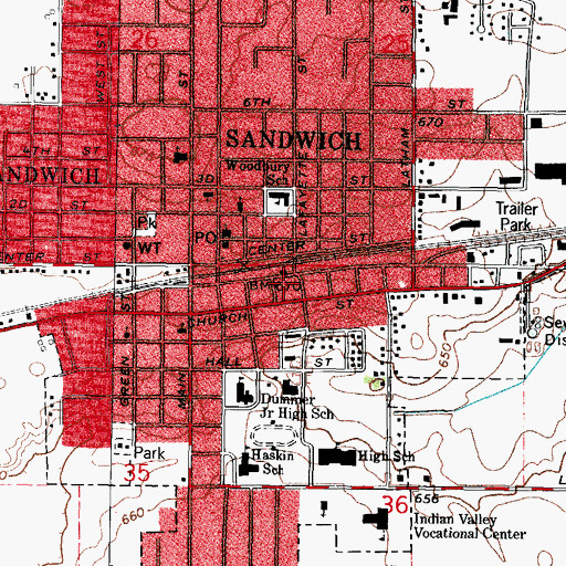 Topographic Map of Sandwich Community Fire Protection District, IL