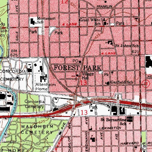 Topographic Map of Forest Park Fire Department, IL