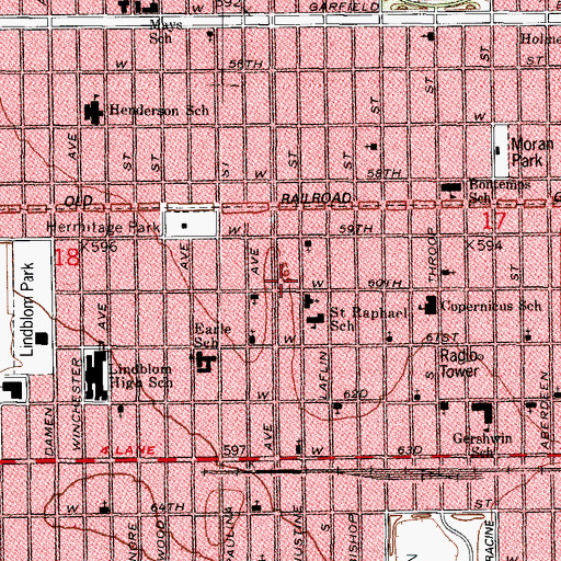 Topographic Map of Chicago Fire Department District 5 Station 116, IL