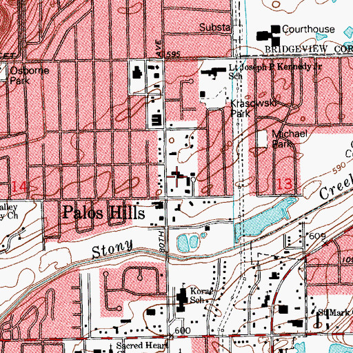 Topographic Map of North Palos Fire Protection District Station 1, IL