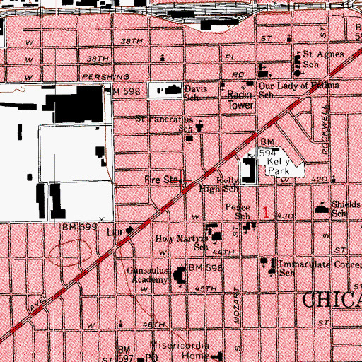 Topographic Map of Chicago Fire Department District 4 Station 65, IL