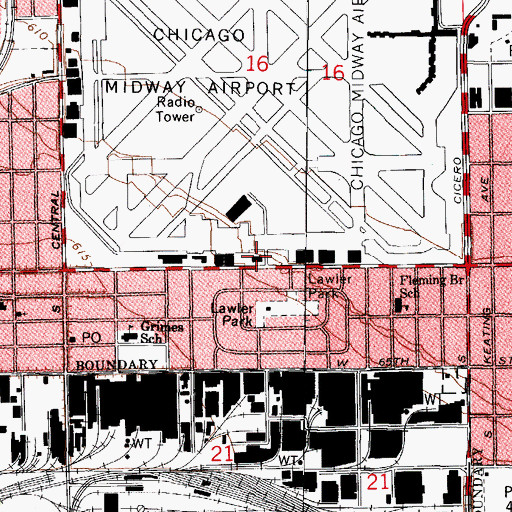 Topographic Map of Chicago Fire Department District 5 Station 127, IL