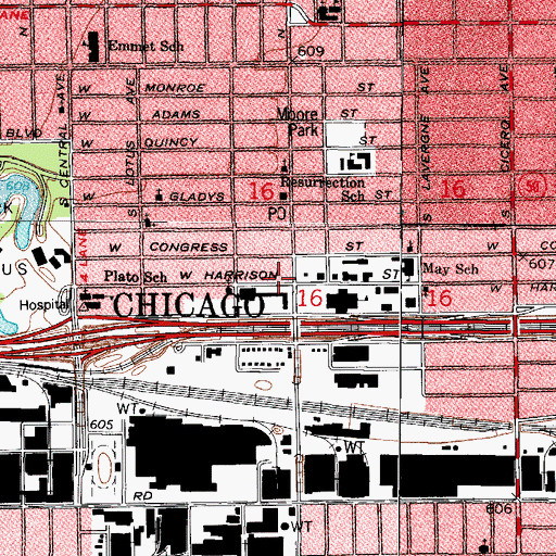Topographic Map of Chicago Fire Department District 1 Station 113, IL
