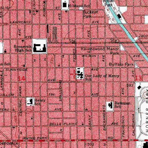 Topographic Map of Chicago Fire Department District 2 Station 124, IL