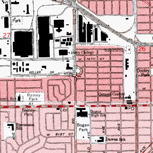 Topographic Map of Chicago Fire Department District 5 Station 64, IL