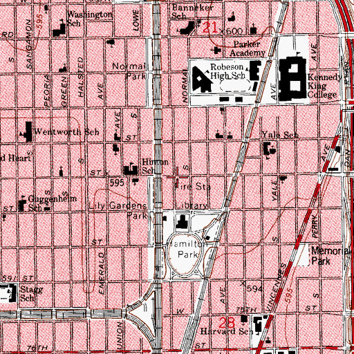 Topographic Map of Chicago Fire Department District 5 Station 54, IL