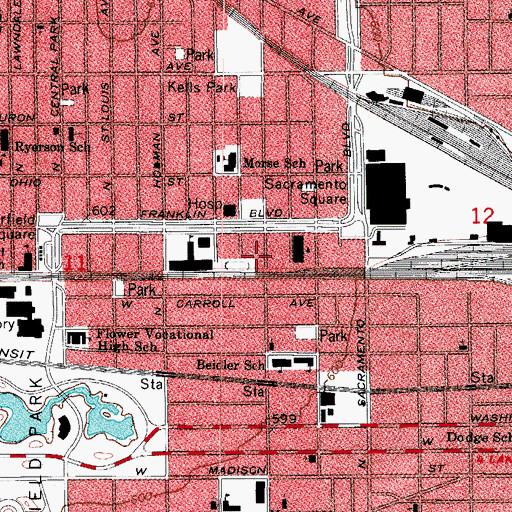 Topographic Map of Chicago Fire Department District 4 Station 44, IL