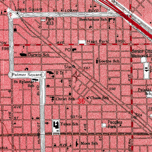 Topographic Map of Chicago Fire Department District 1 Station 43, IL