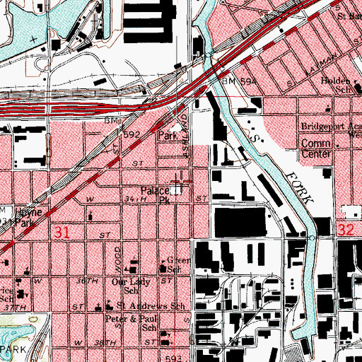 Topographic Map of Chicago Fire Department District 4 Station 39, IL