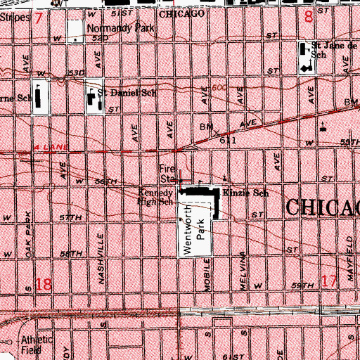 Topographic Map of Chicago Fire Department District 4 Station 32, IL