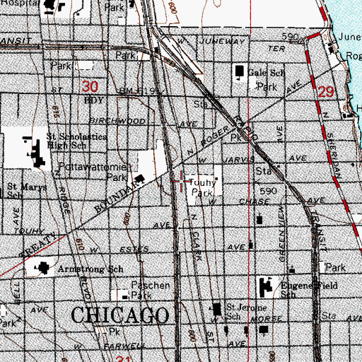 Topographic Map of Chicago Fire Department District 2 Station 102, IL