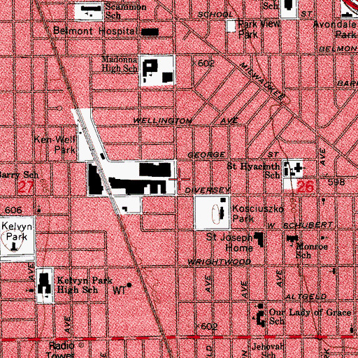 Topographic Map of Chicago Fire Department District 2 Station 91, IL