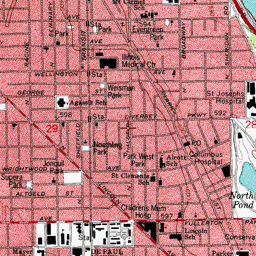 Topographic Map of Chicago Fire Department District 2 Station 55, IL