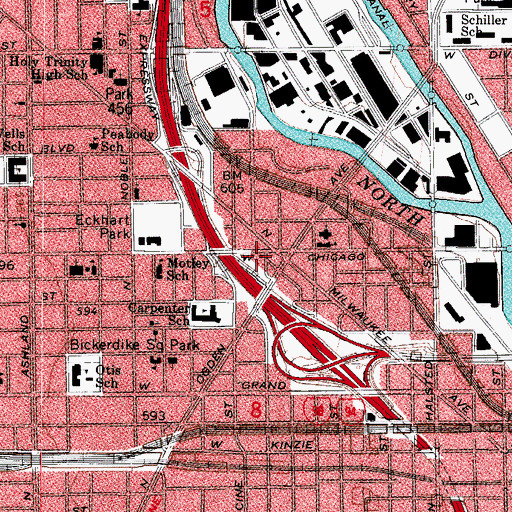 Topographic Map of Chicago Fire Department District 1 Station 14, IL