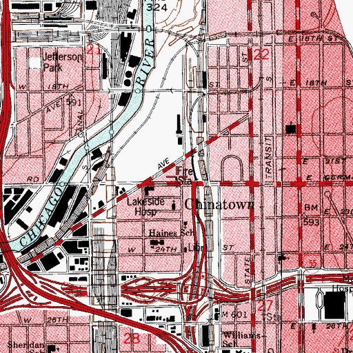 Topographic Map of Chicago Fire Department District Engine Company 8, IL