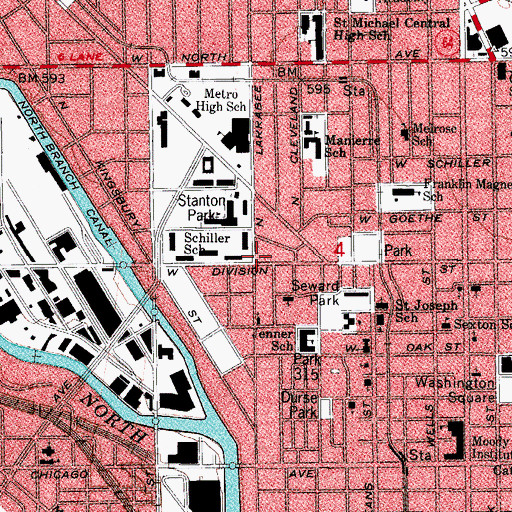 Topographic Map of Chicago Fire Department District 1 Station 4, IL