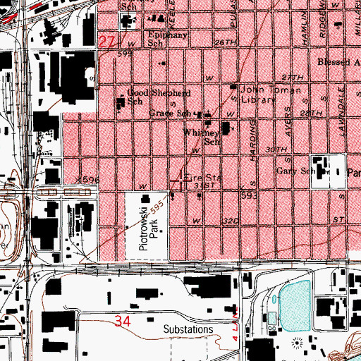 Topographic Map of Chicago Fire Department District 4 Station 99, IL
