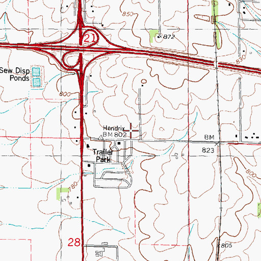 Topographic Map of Bloomington Township Fire Protection District Station 1, IL