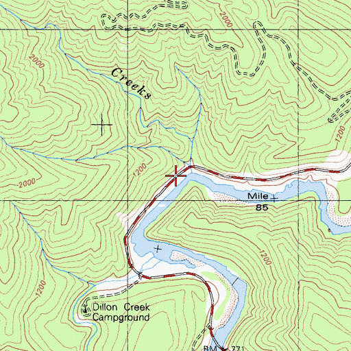 Topographic Map of Three Creeks, CA