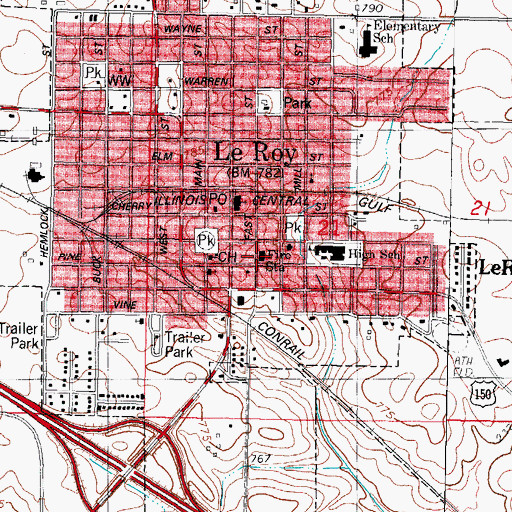 Topographic Map of LeRoy Community Fire Protection District, IL