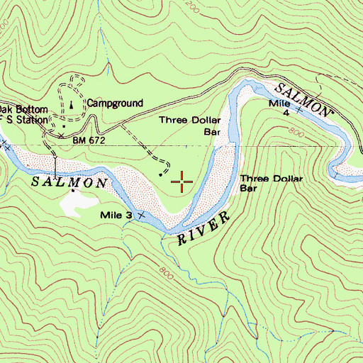 Topographic Map of Three Dollar Bar, CA