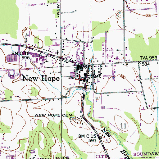 Topographic Map of New Hope Volunteer Fire Department, AL