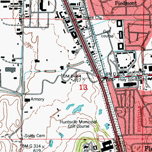Topographic Map of Huntsville Fire and Rescue Station 6, AL