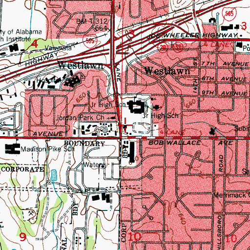 Topographic Map of Huntsville Fire and Rescue Station 3, AL