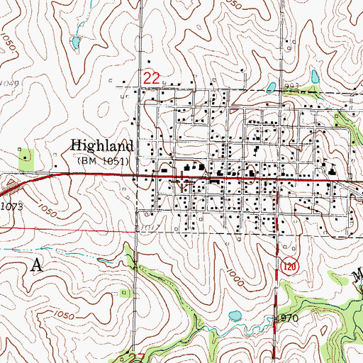 Topographic Map of Highland United Methodist Church, KS