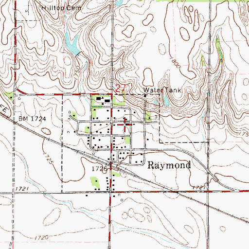 Topographic Map of Raymond Baptist Church, KS