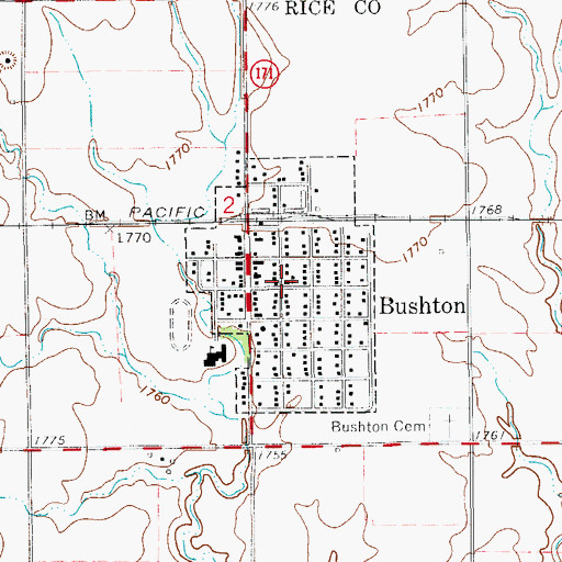 Topographic Map of Bushton United Methodist Church, KS