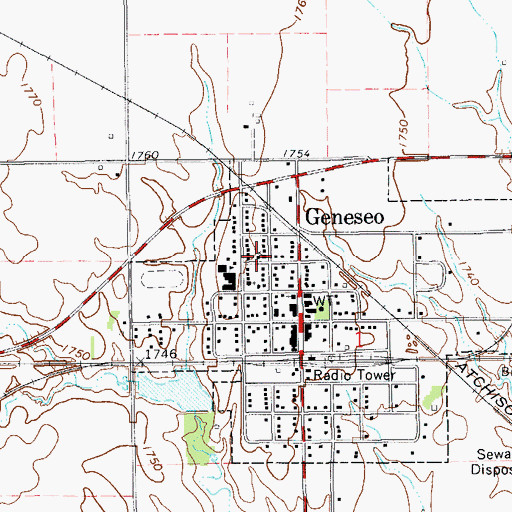 Topographic Map of Geneseo United Methodist Church, KS