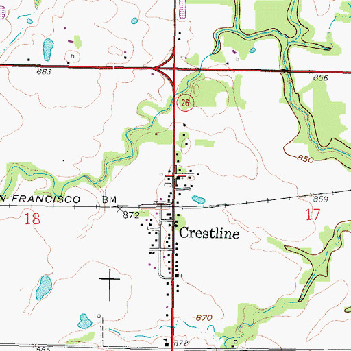 Topographic Map of First Baptist Church of Crestline, KS