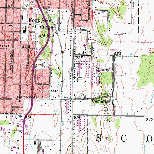 Topographic Map of Fort Scott Brethren Church, KS