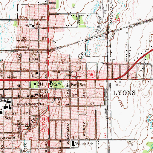 Topographic Map of Lyons Church of the Nazarene, KS