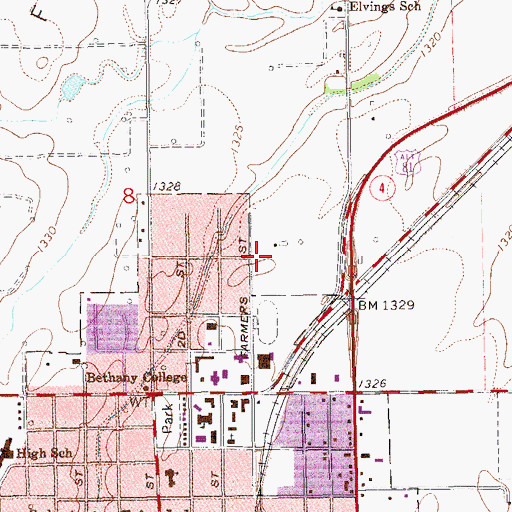 Topographic Map of Smoky Valley Bapist Church, KS