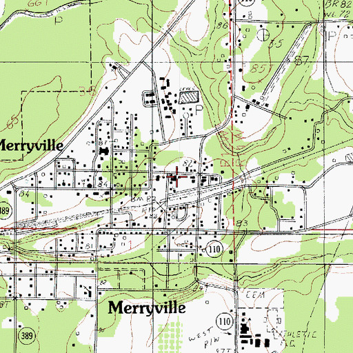 Topographic Map of Merryville Volunteer Fire Department District 1, LA