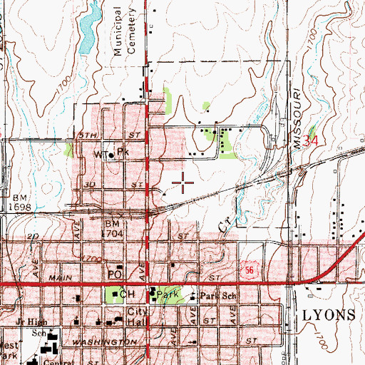 Topographic Map of Lyons Industrial Park, KS