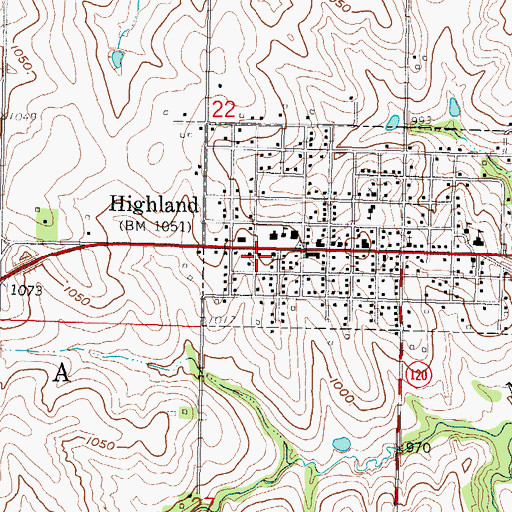 Topographic Map of Highland Community College Ellis Hall, KS
