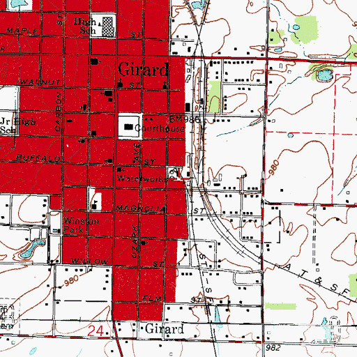 Topographic Map of Girard Municipal Power Plant, KS