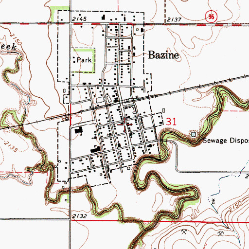Topographic Map of Bazine City Hall, KS
