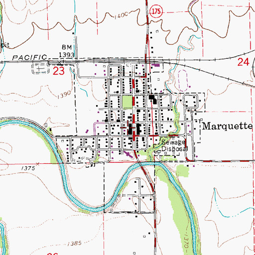 Topographic Map of Marquette City Hall, KS