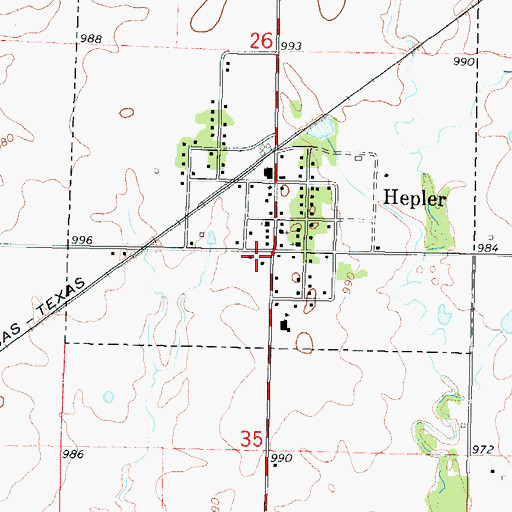 Topographic Map of Hepler City Hall, KS