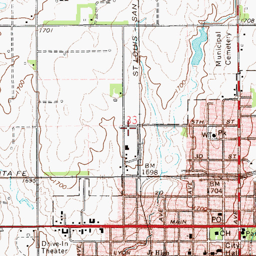 Topographic Map of Rice County Public Works Department, KS