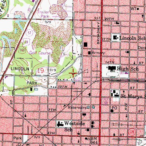 Topographic Map of Pittsburg Street Department, KS