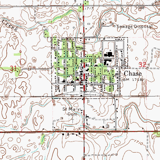 Topographic Map of Chase Post Office, KS