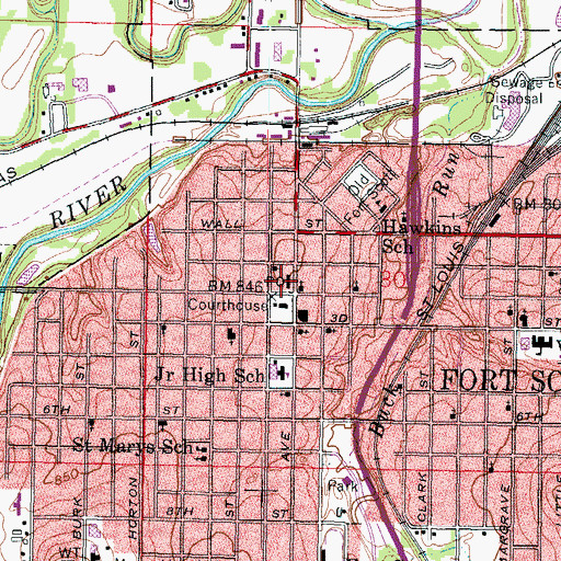 Topographic Map of Fort Scott Post Office, KS