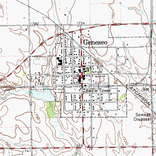 Topographic Map of Geneseo Post Office, KS